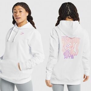 Gymshark Pre-Workout Graphic Hoodie White Pullover Sweatshirt Gym Women’s S